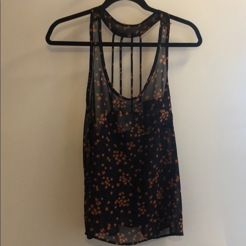 Star print sheer tank with straps back